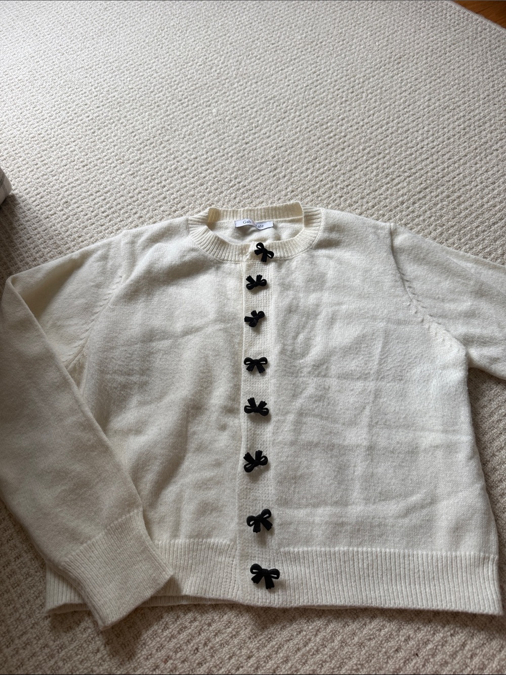 Cream Bow-Detail Button Front Cardigan Sweater